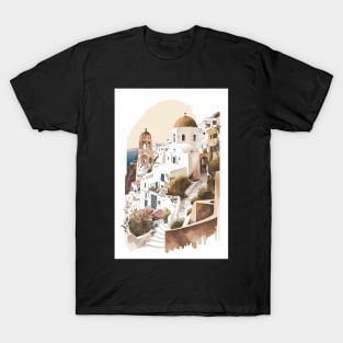 Oia Santorini Greece Landscape Illustration T-Shirt